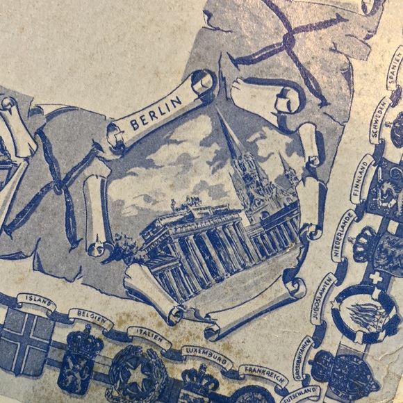 European linen tablecloth highlighting Germany 6 matching napkins circa 1950 - Picture 5 of 12